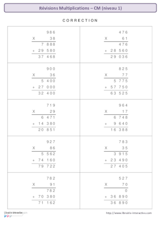 Révisions multiplication CM - niveau 1