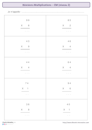 Révisions multiplication CM - niveau 2