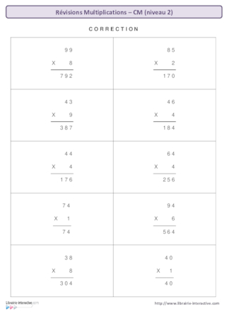 Révisions multiplication CM - niveau 2