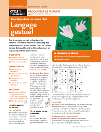 Tape tape dans tes mains (2). Langage gestuel