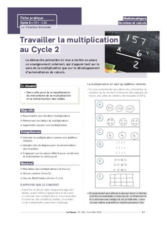 Travailler la multiplication au Cycle 2