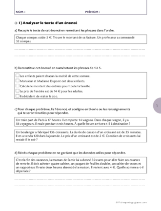 Travailler une compétence  (4) / Organiser les données d'un énoncé