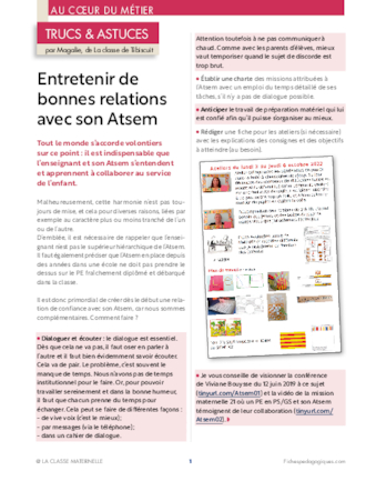 Trucs et astuces pour entretenir de bonnes relations avec son Atsem