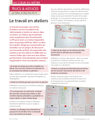 Les ateliers, astuces éducatives.