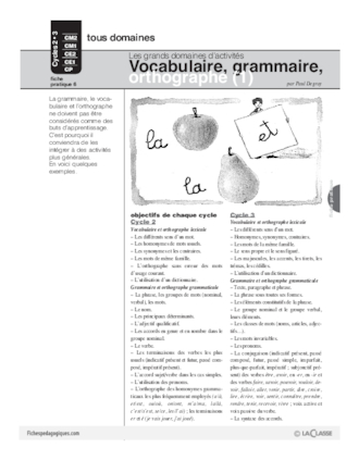 Vocabulaire, grammaire, orthographe (1) / Grands domaines d'activités