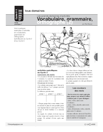 Vocabulaire, grammaire, orthographe (2) / Grands domaines d'activités